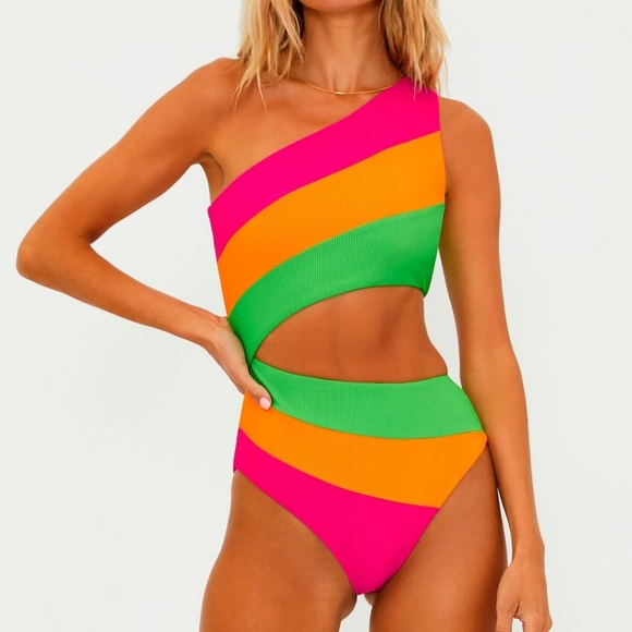 New!Beach Riot Joyce One Piece Neon Sunset Colorblock